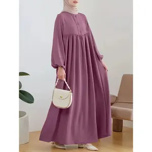 Plus Size, Women's Islamic Abaya Dress - Modest Muslim Prayer Dress with Sleeves & Full-Length A-Line -Length Robe, Button-Front Closure, Machine Washable Muslimah Clothing for Hajj, Ramadan, Casual Wear