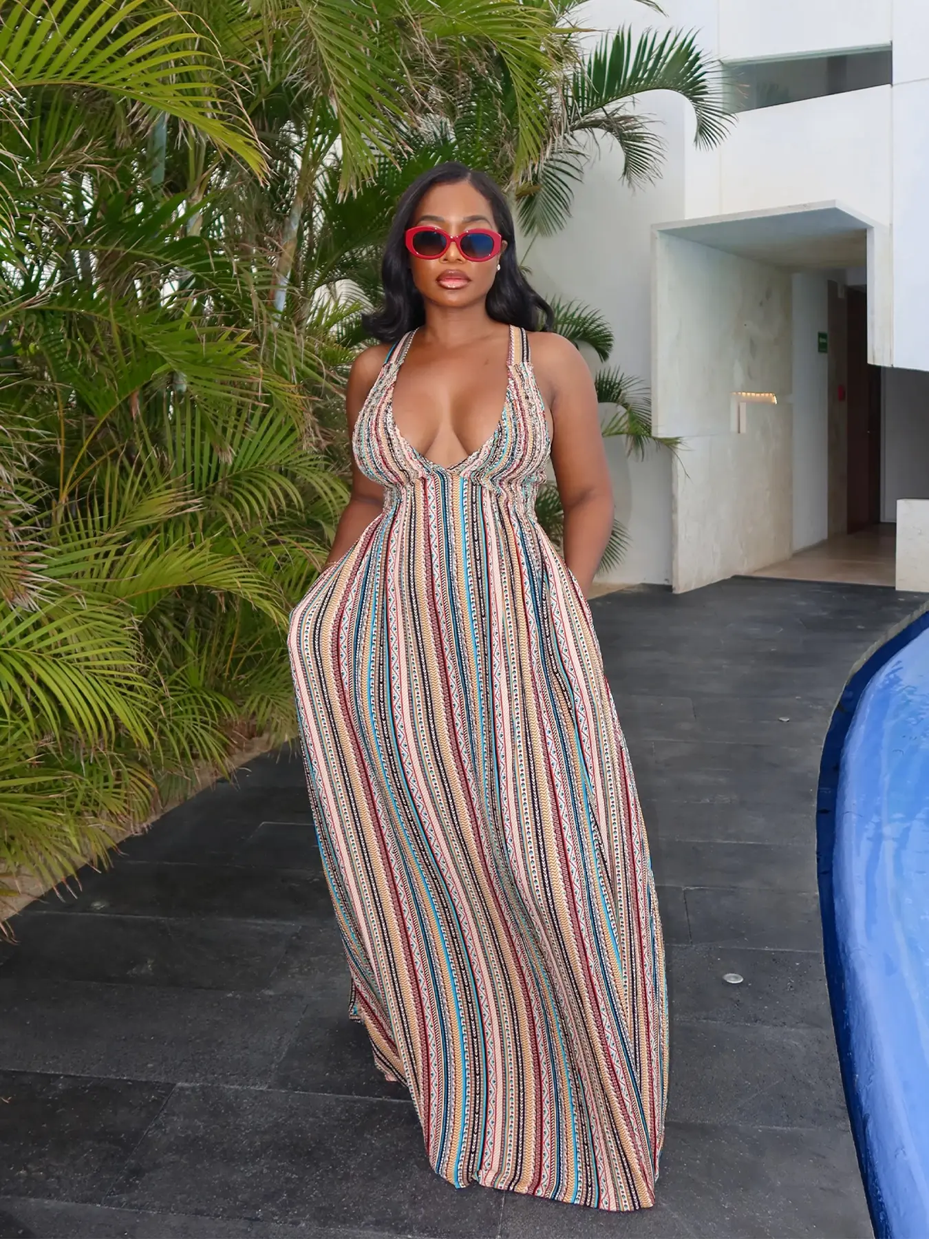 Tw750 Summer Women's Vacation Dress, Lightweight Knit Striped Print Tie  Waist, Fresh Sweet Chic Fashion, Low Back, Slim-Fitting, Holiday Style -  TikTok Shop