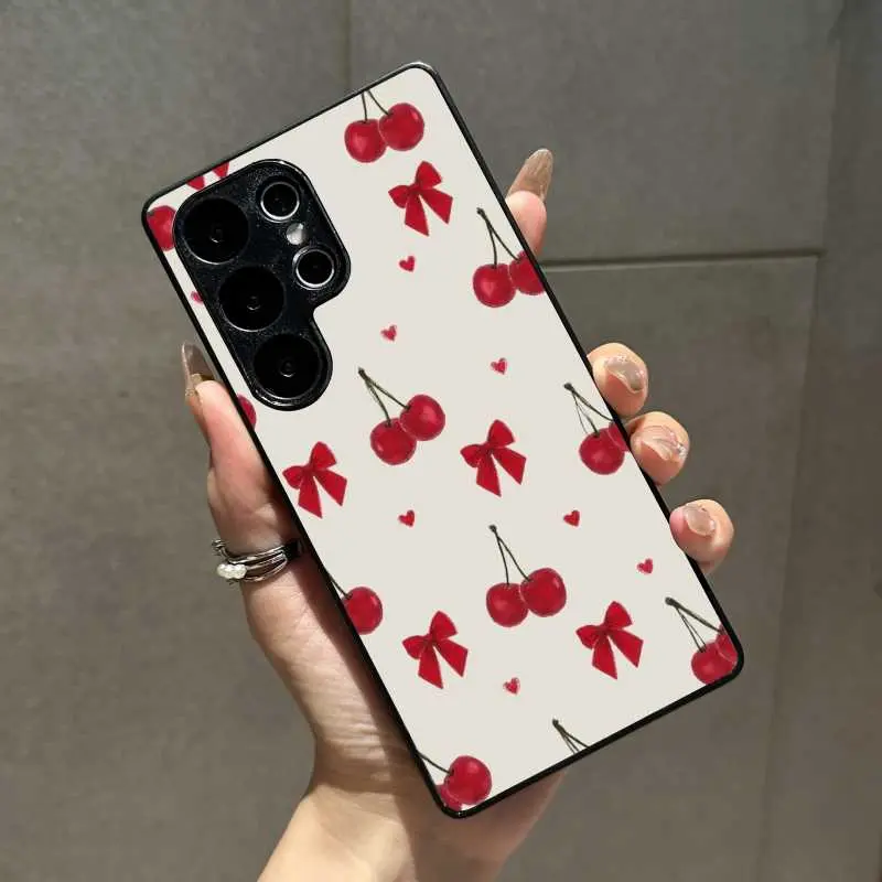 Compatible with S25 Ultra/S24/S23/S22 Phone Case Cherries and bows Pattern phone case SXRM32-23