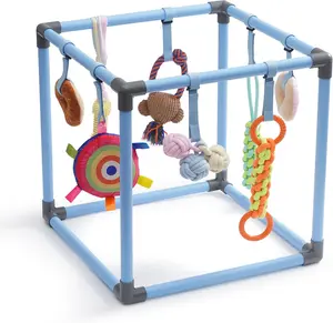 Nocciola Play Gym Enrichment Dog Toy, Indoor Activity Frame with 8 Hanging Squeaky Rope & Teething Toys, Interactive Tug Station for Puppies & Small Dogs