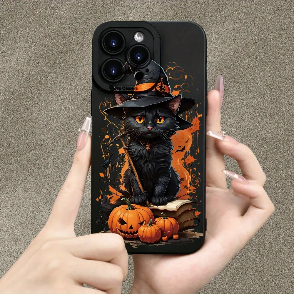 1 unique and fashionable Halloween phone case with witch, skull, ghost,  pumpkin and bat patterns, suitable