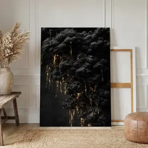 [Sale off up to 40%] [Frame Canvas] Molten Rock Flow Gold Canvas Print, Abstract Lava Inspired Artwork On Canvas, Real Wood Frame Wall Decor, Dramatic Earth Element Art