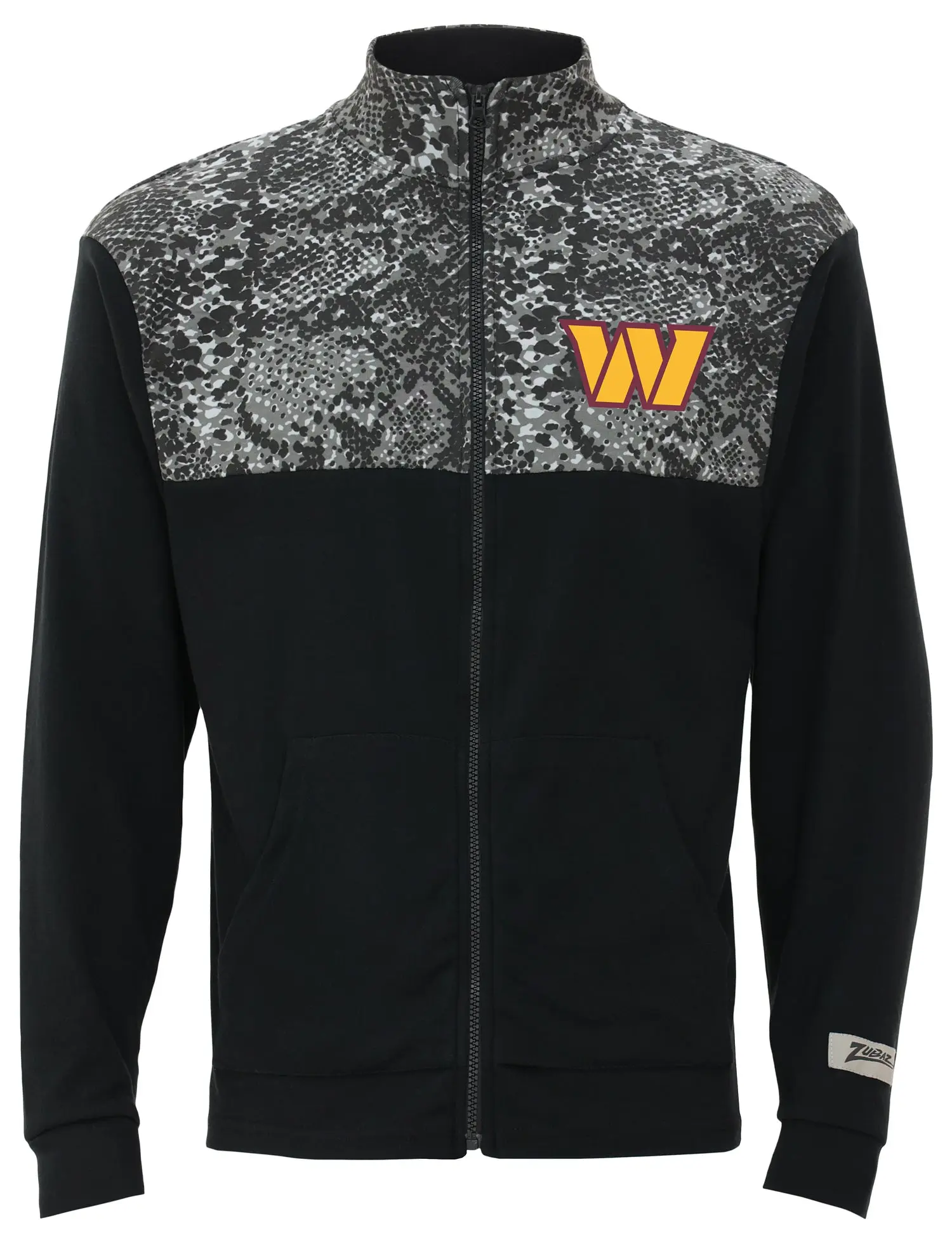 Zubaz NFL Washington Commanders Men's Black Post Tonal Long-Sleeve Full-Zip Fleece Top