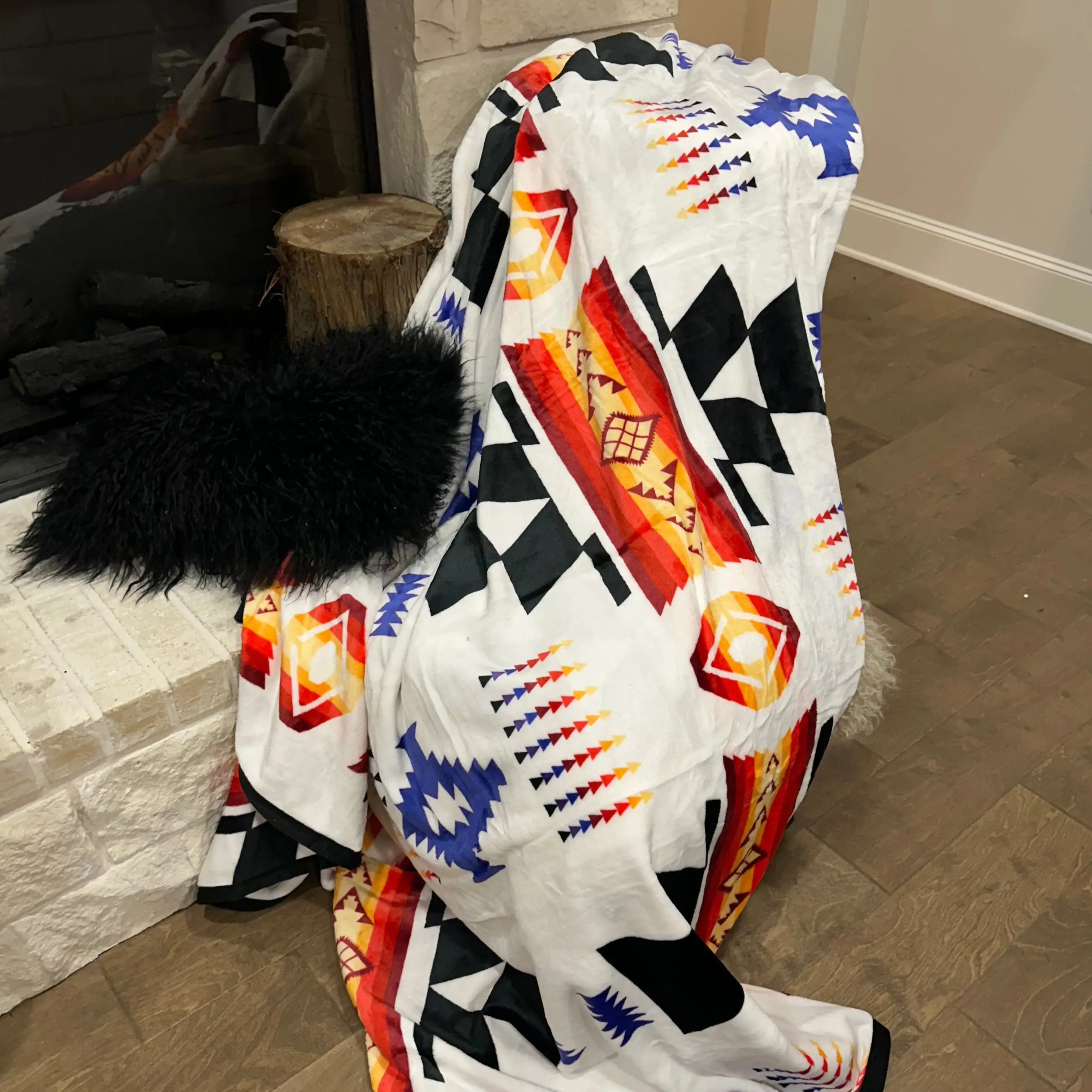 White & Colorful Oversized Blanket 82"x90"