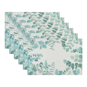 REGALWOVEN Farmhouse Placemats Set of 6 Linen Placemats for Dining Table Decor Indoor Outdoor Washable Kitchen Table Mat Wipe Clean 18*12in