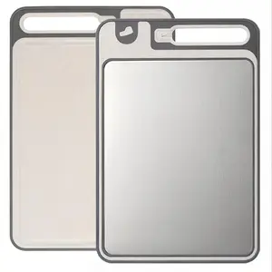 Stainless Steel Chopping Board with Grinding Function, 1 Count Double Sided Available Cutting Board with Spill Proof Guard, Multifunctional Kitchen Tool