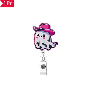 1PC Cute Cartoon Cowboy Ghost Shaped Stretch Buckle Chest Clip Creative ID Buckle Work Badge Clip, Suitable for Nurses, Doctors, Offices, Teachers, Halloween, Used as Gifts