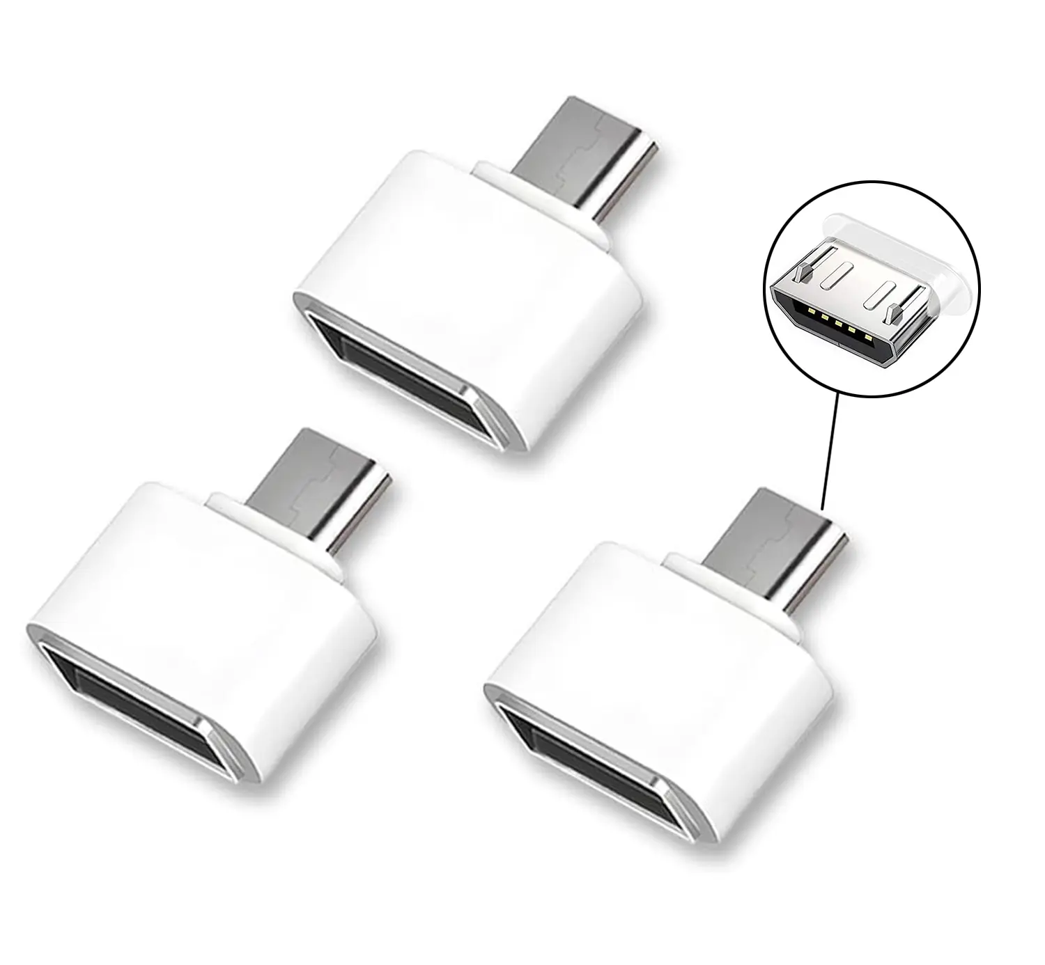 3PCS USB to Micro USB Adapter, USB 2.0 Micro USB Male to USB A Female for USB Micro-B Devices, Flash Drive, Mouse, Keyboard, Game Controller (White)