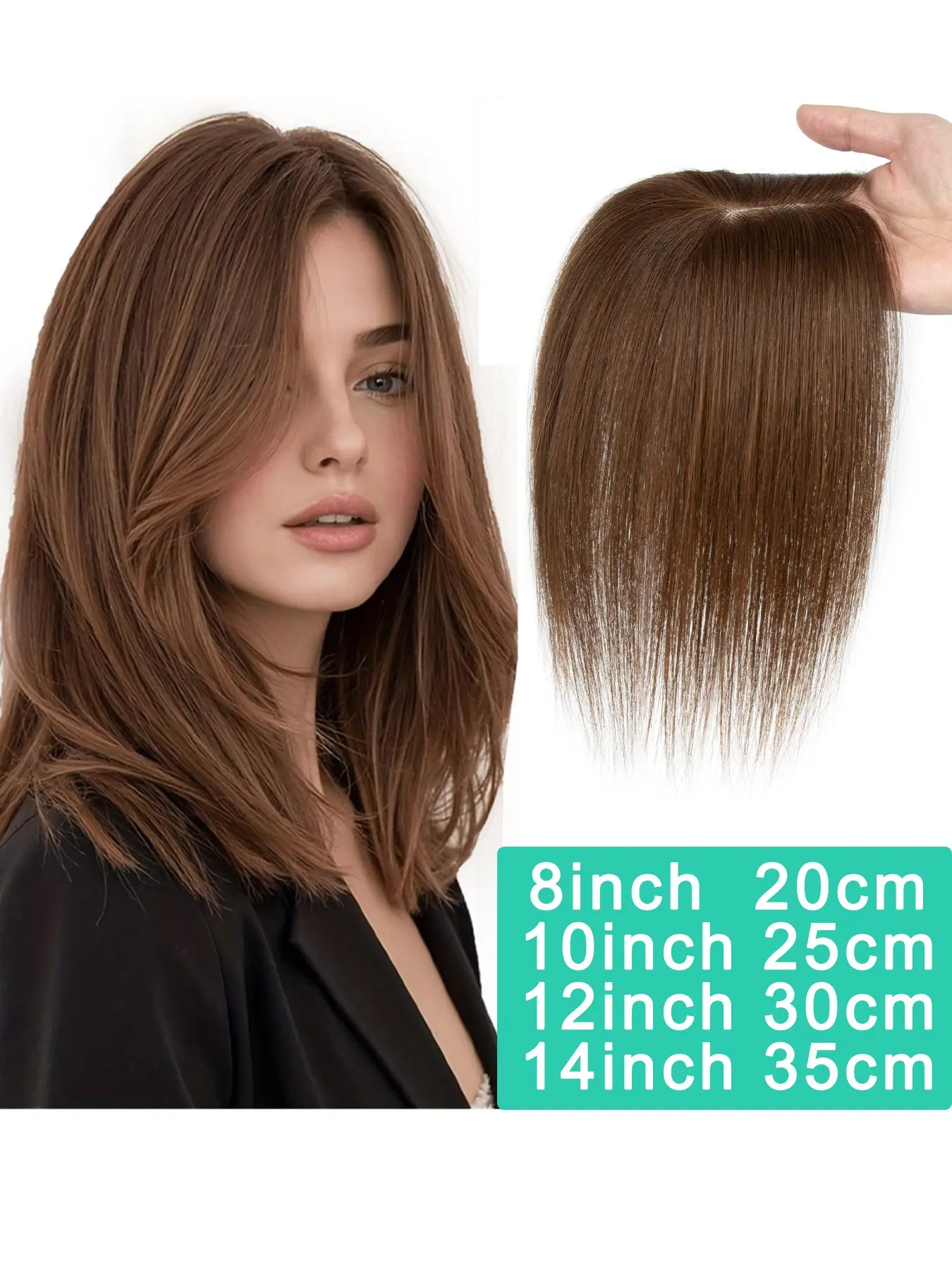 Real Human Hair Topper, Lightweight Invisible Root Booster, Voluminous High Crown Bangs, Soft curtain bangs, almost no bangs look Natural Looking Hair Extension, Human Hair Extensions 8-14inch Black Brown, Real Hair Toppers