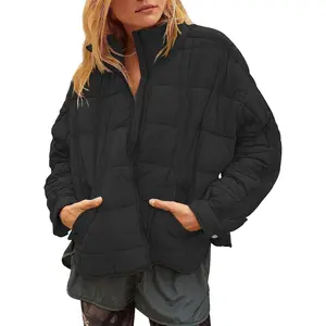Women's Lightweight Down Coat Long Sleeve Full Zipper Oversized Packable Short Puffer Jackets