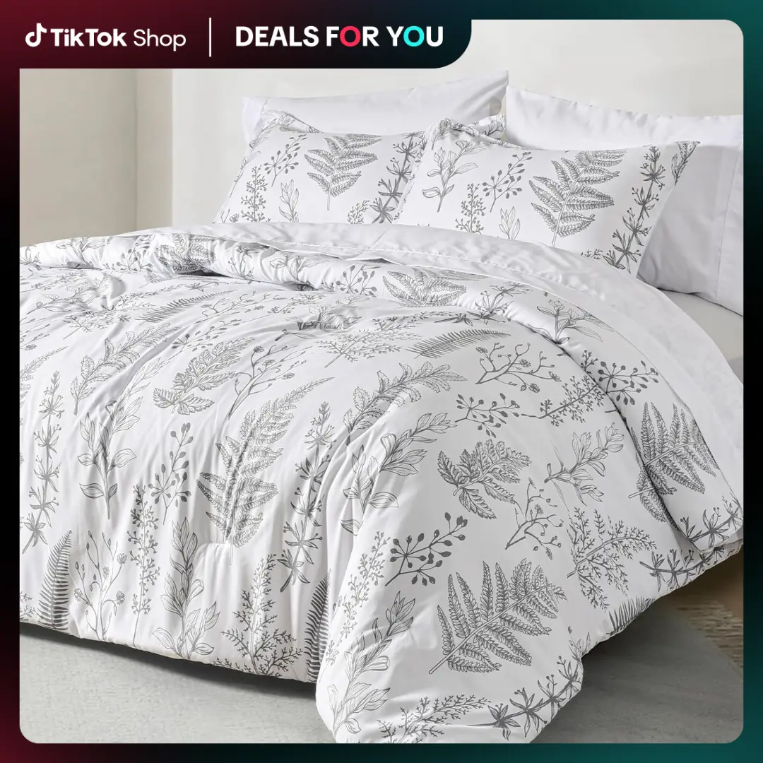 PHF 7/3 counts/set Comforter Set, Reversible Botanical Bedding Set Includes Comforter, Pillow Shams, Flat Sheet, Fitted Sheet, and Pillowcases, Gifts