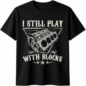 1 Piece, 100% Cotton, I Still Play With Building Blocks, Auto Mechanic Motor Engine Pattern Printed T-Shirt, Seasonal Casual Men's T-Shirt, Round Neck Cotton Short-Sleeved T-Shirt, Sports Outdoor T-Shirt, Christmas Thanksgiving Gift, Affilante.