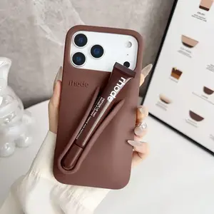 Rhode Silicone Phone Case with Lip Tint & Lip Gloss Holder Slot, Smooth Beauty Access Design, Shockproof Protective Cover for iPhone 11 12 13 14 15 16 17 Pro Max Fashionable protective nutrients, convenient for daily use