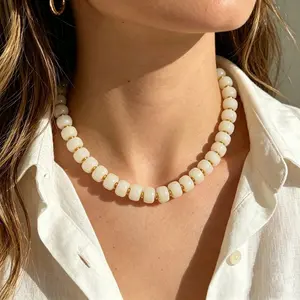 Chunky White Beaded necklace for Women Boho Big Round Bead Choker Collar Necklace Fashion Trendy Summer Necklaces Jewelry Gifts for Her summerwins