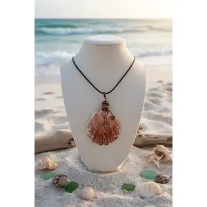 Mixed Bronzed Wire-Wrapped Scallop Shell Pendant Necklace