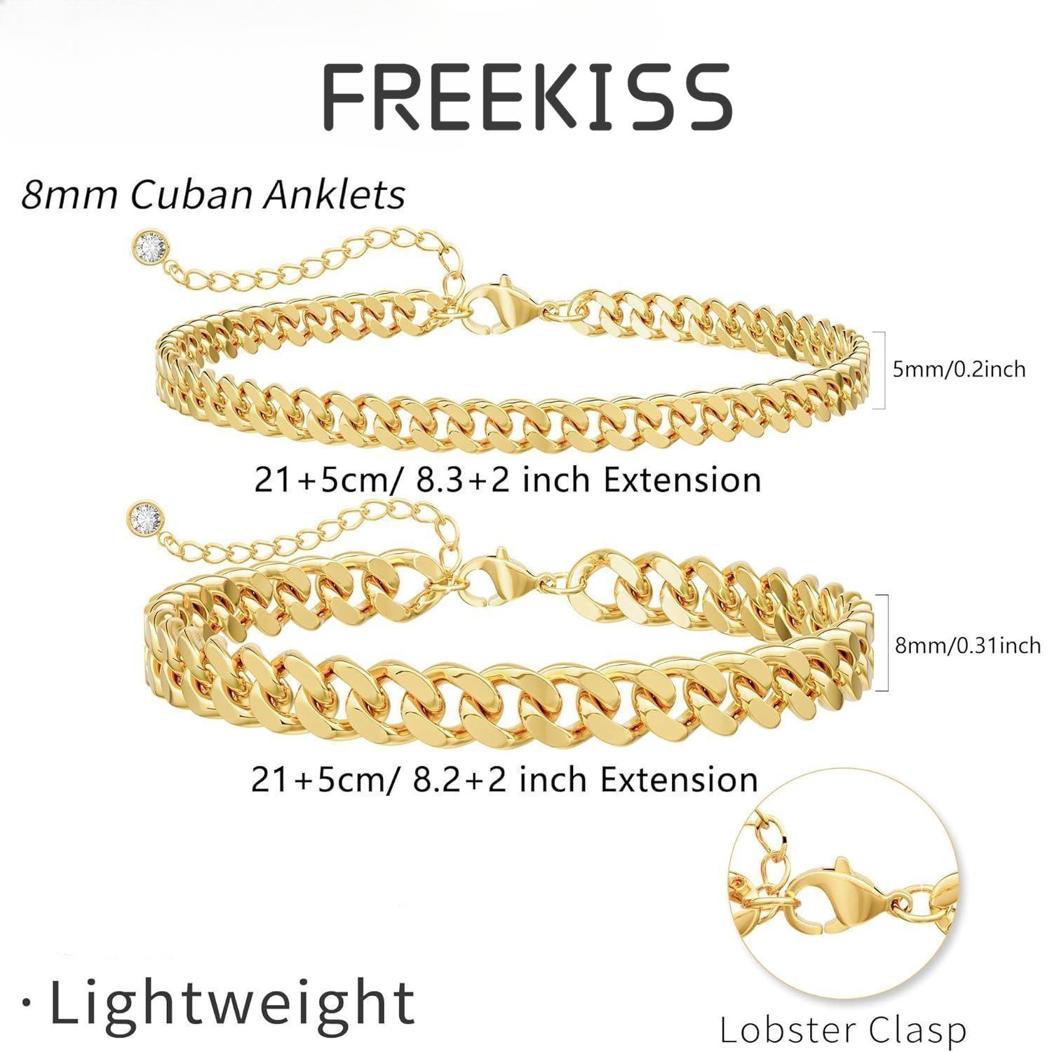 FREEKISS Chunky Cuban Link Chain Anklet for Women Waterproof Adjustable Length 8.5+2 Inch Fashion Chic Accessories Trendy Layered Anklet Set Jewelry Gift Suitable for Summer Beach Vacations Outdoorfun summerwins backtoschool