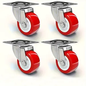 4 Stainless Steel Rotating Wheels, 2 Inch Diameter, 3/4 Inch U-Shaped Bracket, 107.95 Kg Load Capacity, Tpu Wheels for Baby Cots, Cabinets, Bookshelves, Computer Desks