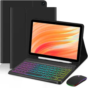 Case with Keyboard  for  Kindle Fire  10&10 Plus 11/13th Gen 10.1 inch,7 Color Rainbow Backlit Detachable Keyboard  Cover with Pen Slot for  10 2021&2023 Black