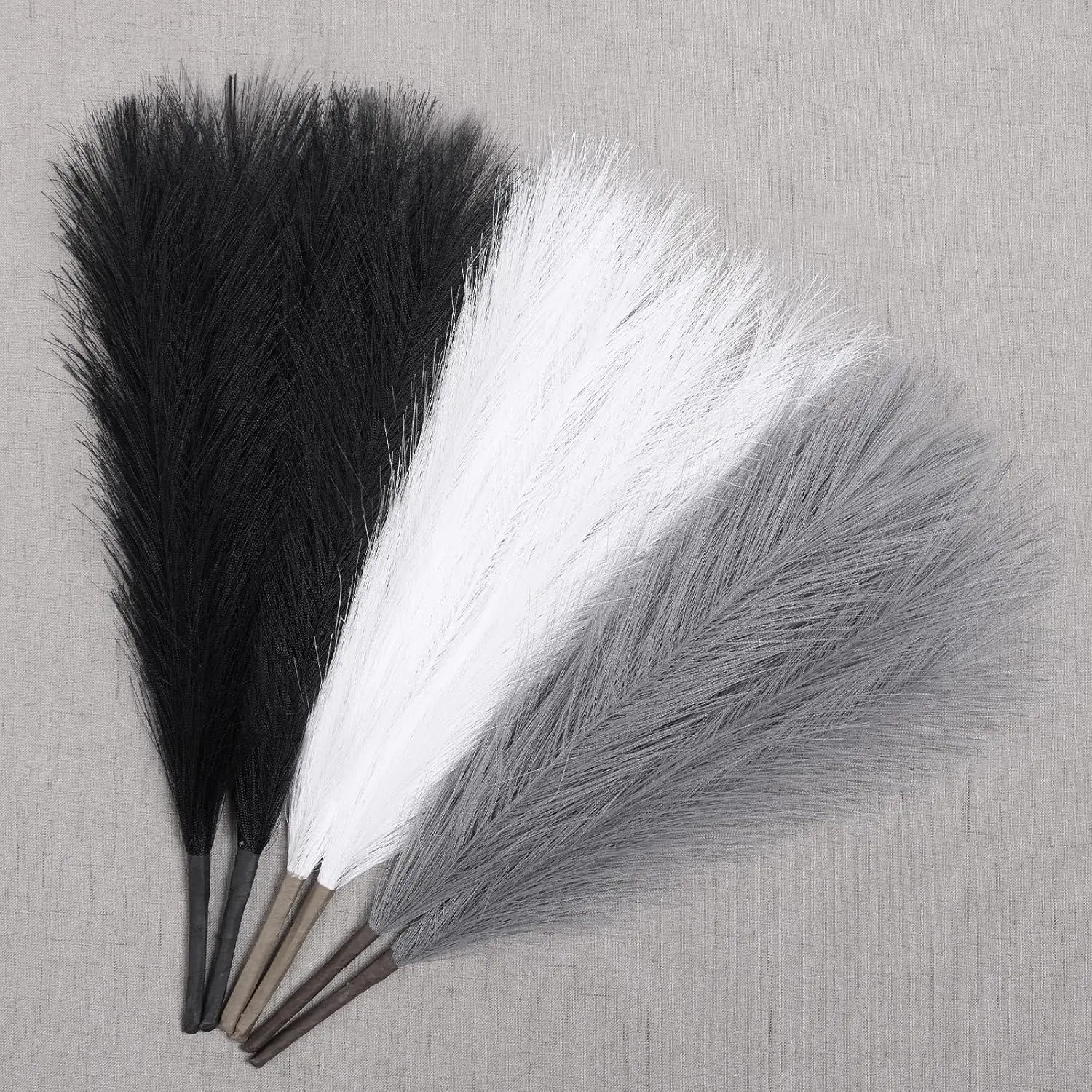 Faux Pampas Grass Decor 17.7 Inch 6 count, Artificial Pampas Grass Fluffy Home Decor, Short Vase Room Decor pompous Grass Flower Arrangement for Boho Home Wedding Decoration (Black,White,Grey)