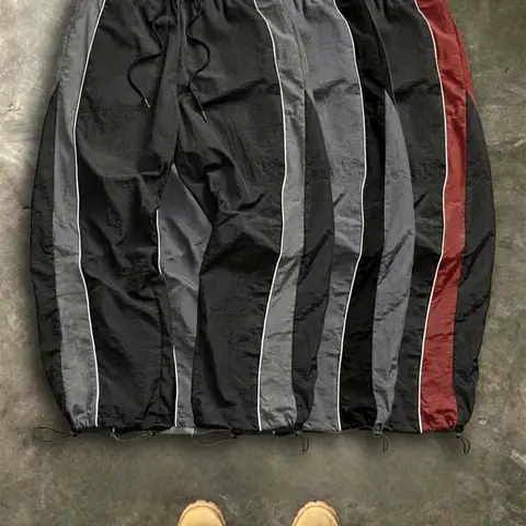 3-Pack Athletic Pants with Side Stripes and Colorblock Design – Lightweight, Quick-Dry, Drawstring Cuffs, Wide-Leg, Two-Way Wear, Paratrooper Style Functional Pants