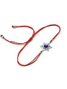 Star Of David Evil Eye Bracelet Red String Sterling Silver Zirconia Crystals