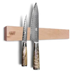 FINDKING Maple Wood Magnetic Knife Strip, Magnet Utensil Holder for Wall, Refrigerator, Wooden Rack for Kitchen Knives, No Drill, Beige, 12/16/18 Inches (Without Knives)