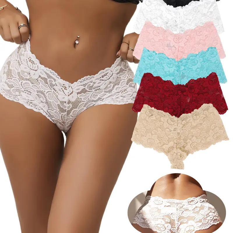 OHYEAH Women's Solid Gorgeous Lace Panty - Elastic, Nylon, Soft, Comfortable, Breathable Strings, Cheeky Lingerie Briefs - Fits S-5XL Plus Size, Everyday Lady Underwear for All Seasons