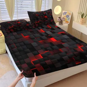3D Cyberpunk Fitted Sheet Set, Red Light Effect, Future Design, Soft Breathable Fabric, Includes 1 Fitted Sheet and 2 Pillowcases, Perfect Gift or Bedroom Decor, Breathable Sheets