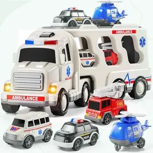 5-in 1 Play Ambulance Toy Vehicle Toddler Truck Toys for 3 4 5 6 7 Year Old Boys - Friction Powered Cars with Light and Sound, Police Car, Fire Truck, Ambulance Car, Birthday Gifts for Kids(Gag Toys & Practical Jokes)(Gag Toys & Practical Jokes)