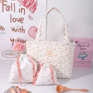 3 pcs Makeup Bags Printed Floral Patchwork WomenElegant Casual Quilted One-Shoulder ToteBag Portable Large Capacity ShoppingBag Cosmetic Pouch,For Office CommutingTravel And Vacation Essentials CosmeticsMakeup Toiletry Storage Bag Makeup Organizer Pouch