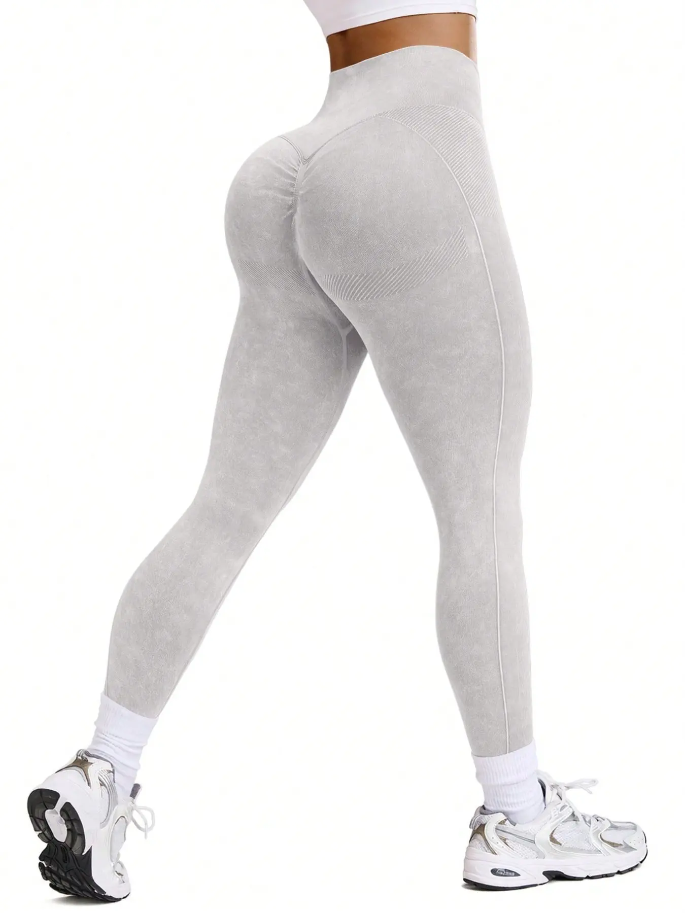 High Waist V Cross Waistband Sand Grey Leggings 4 Way Stretch Seamless Yoga Pants for Gym Fitness Gym Workout Leggings