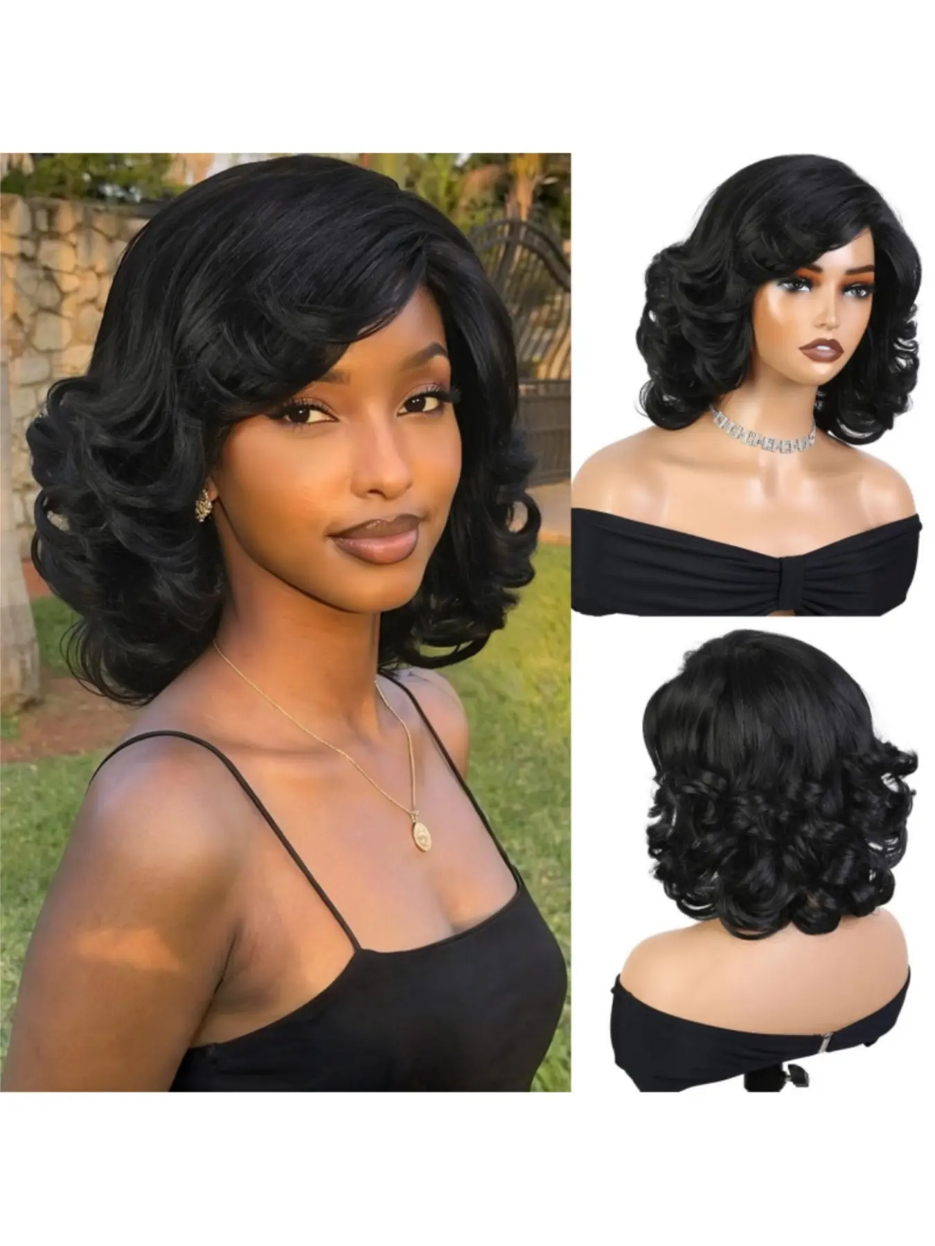 Short Curly Wigs for Women, Pre-Cut Layered Bob Wig with Bangs, Side Part, Heat-Resistant Synthetic Soft Hair, Daily Use & Cosplay, Role Play Wig, Synthetic Hairpiece, Synthetic Fiber Wig