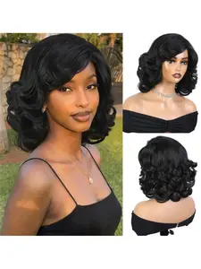 Short Curly Wigs for Women, Pre-Cut Layered Bob Wig with Bangs, Side Part, Heat-Resistant Synthetic Soft Hair, Daily Use & Cosplay, Synthetic Hairpiece