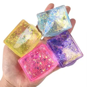 4 Count Creative Cute Glittering,toys, squishy fidgets, SqueezeToy, stress ball Ice Cube Shaped Stress Rlief ,StressRelief