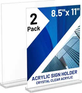 Acrylic Sign Holder, 8.5x11 Inch Vertical T-Shape Desktop Display Stand, Double-Sided Paper & Menu Holder, Office Desk Organizer Accessory