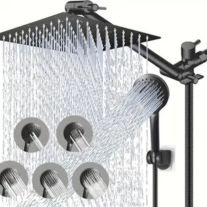 Shower Head, High-pressure Rain Shower Head & Handheld Shower Combination with Extension Arm, Adjustable Shower Heads with Bracket & Hose, High Pressure Showerhead