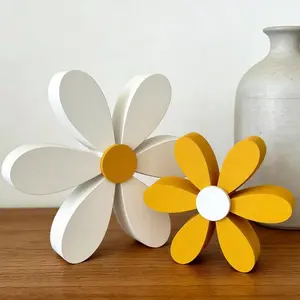 2pcs Spring Pastoral Wooden Daisy Desktop Decor, Rustic Farmhouse Design, Soft Floral Shape Table Ornament for Indoor Home Styling, Fresh Seasonal Atmosphere Accent