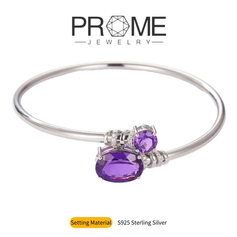 (SB011) S925 Sterling Silver Sparkling Amethyst Charm Adjustable Bracelet - Hypoallergenic, Bold Design, Versatile Adult Women's Jewelry, Hand-Selected Crystals, Long-Lasting Shine, Ideal for Daily Wear, Exquisite Gift Box for Birthday