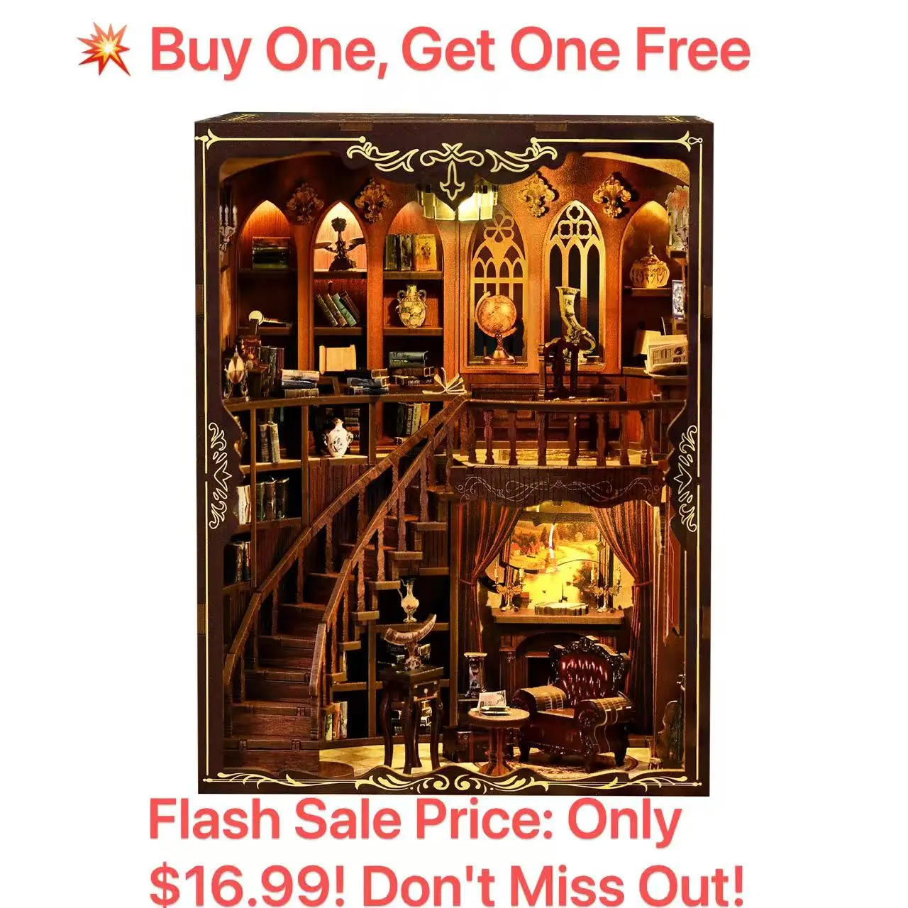 Ancient Rhyme Miniature Library Booknook Kit（Buy 1 Get 1 Free booknook kit！） - Exquisite DIY Wooden Model with 300+ Precision Laser-Cut Wooden Pieces, Bookshelf Display Decor, Intellectual Development Building Toy for Over 14 Years, Book Lovers