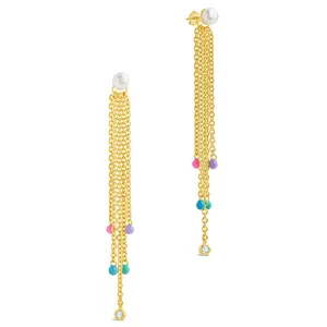 Delmare Enamel & Pearl Dangle Earrings