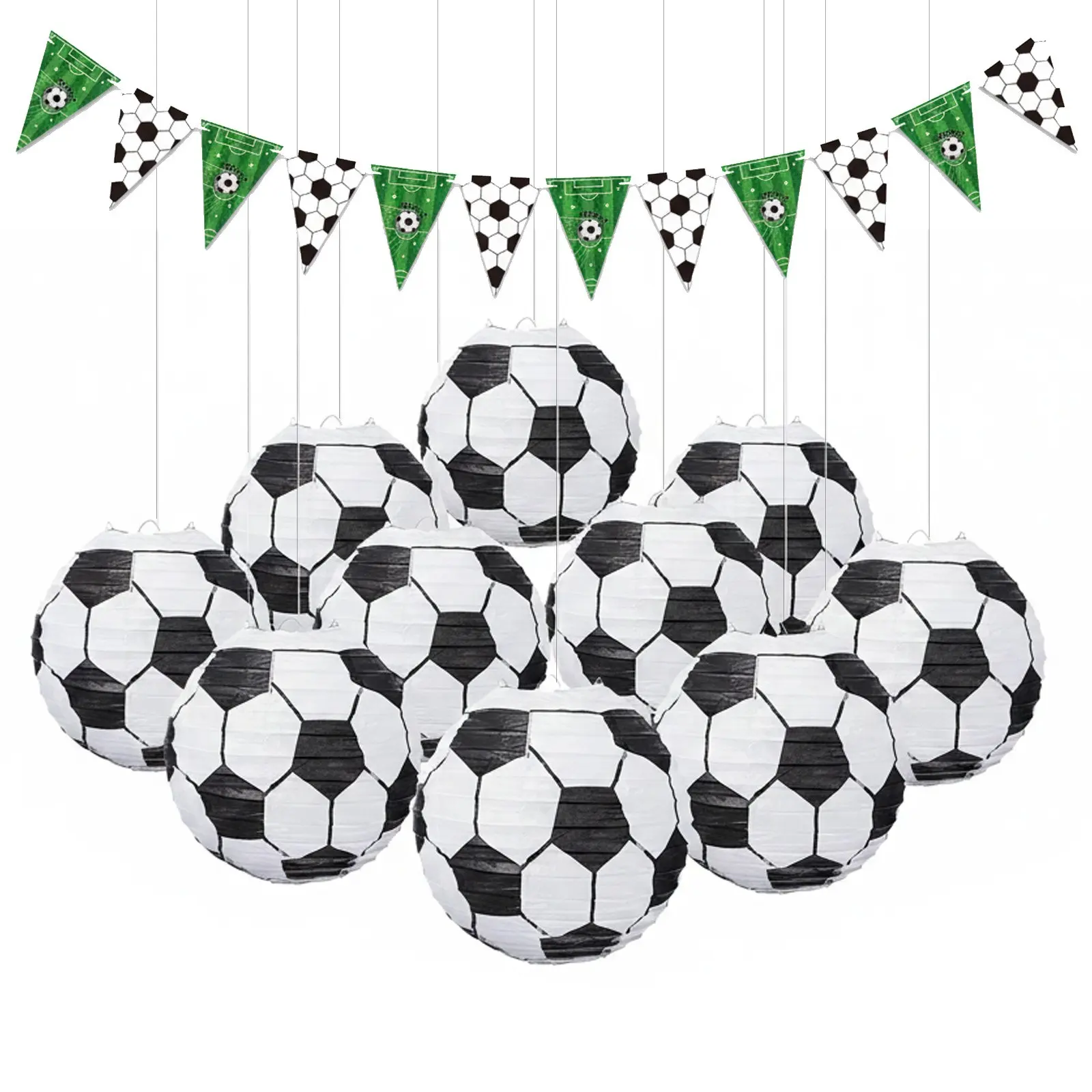 10pcs 8Inch Football Paper Lanterns & 1pcs Hanging Banners Set | Soccer Party Decorations for Birthday | Sports Theme Hanging Ceiling Decorations | Football Party Supplies Decor | Party Decor Design