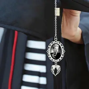 Personalized Graduation Tassel Photo Charm: Memorial Keepsake with Angel Wing
