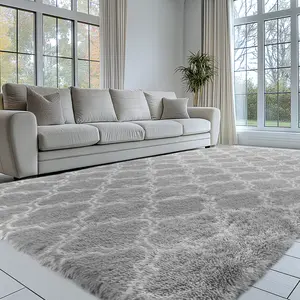 Large Size Shaggy Rugs, Big Plush Area Rug, Non-slip Soft Fluffy Carpet Mats for Livingroom Bedroom Nursery Home Decor Light Gray Lantern Pattern