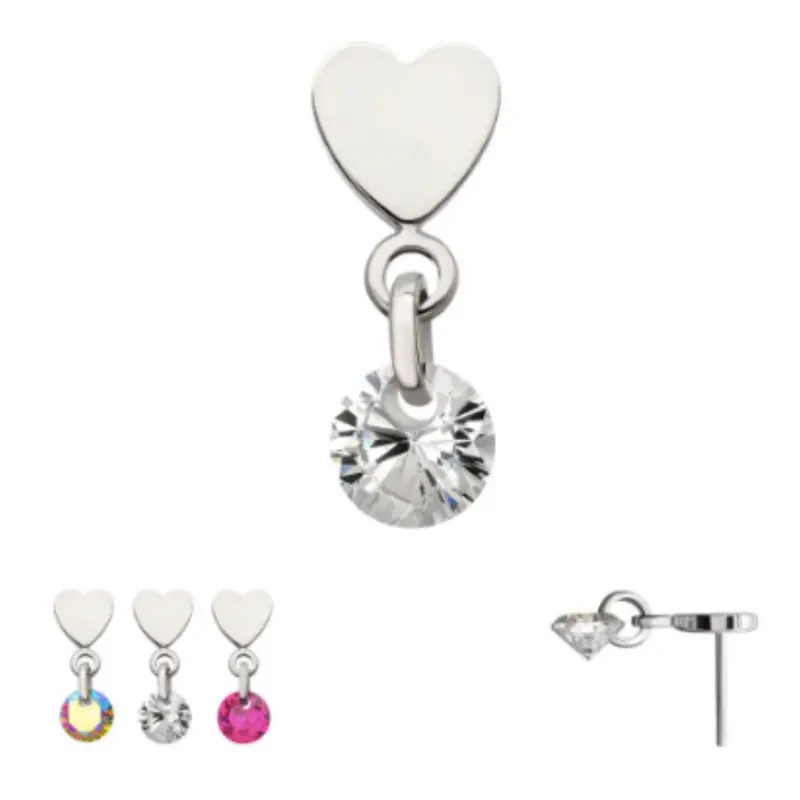 Invictus Silver Heart CZ Dangle Titanium Threadless Endo