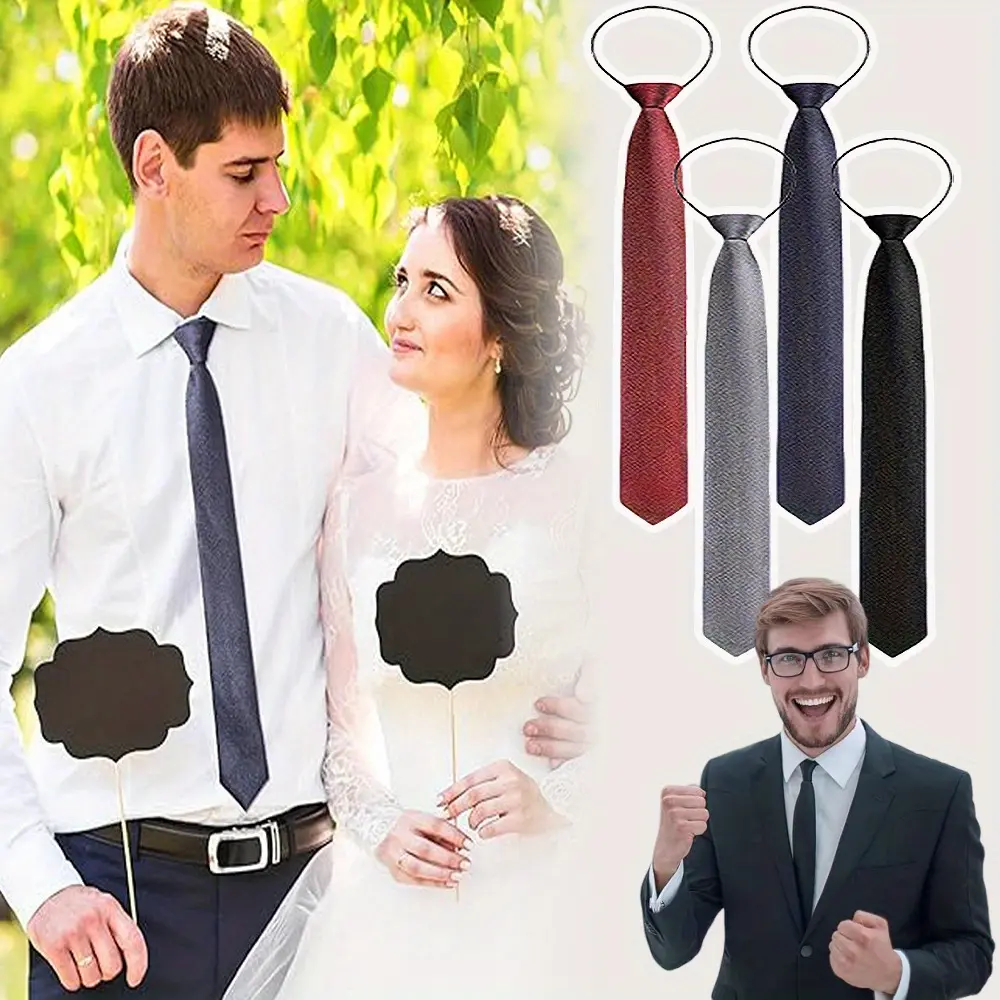 4 Pieces Men Tie Pre-tied Adjustable Men's Neckties, Zipper Ties for Men Accessories Business Wedding Party