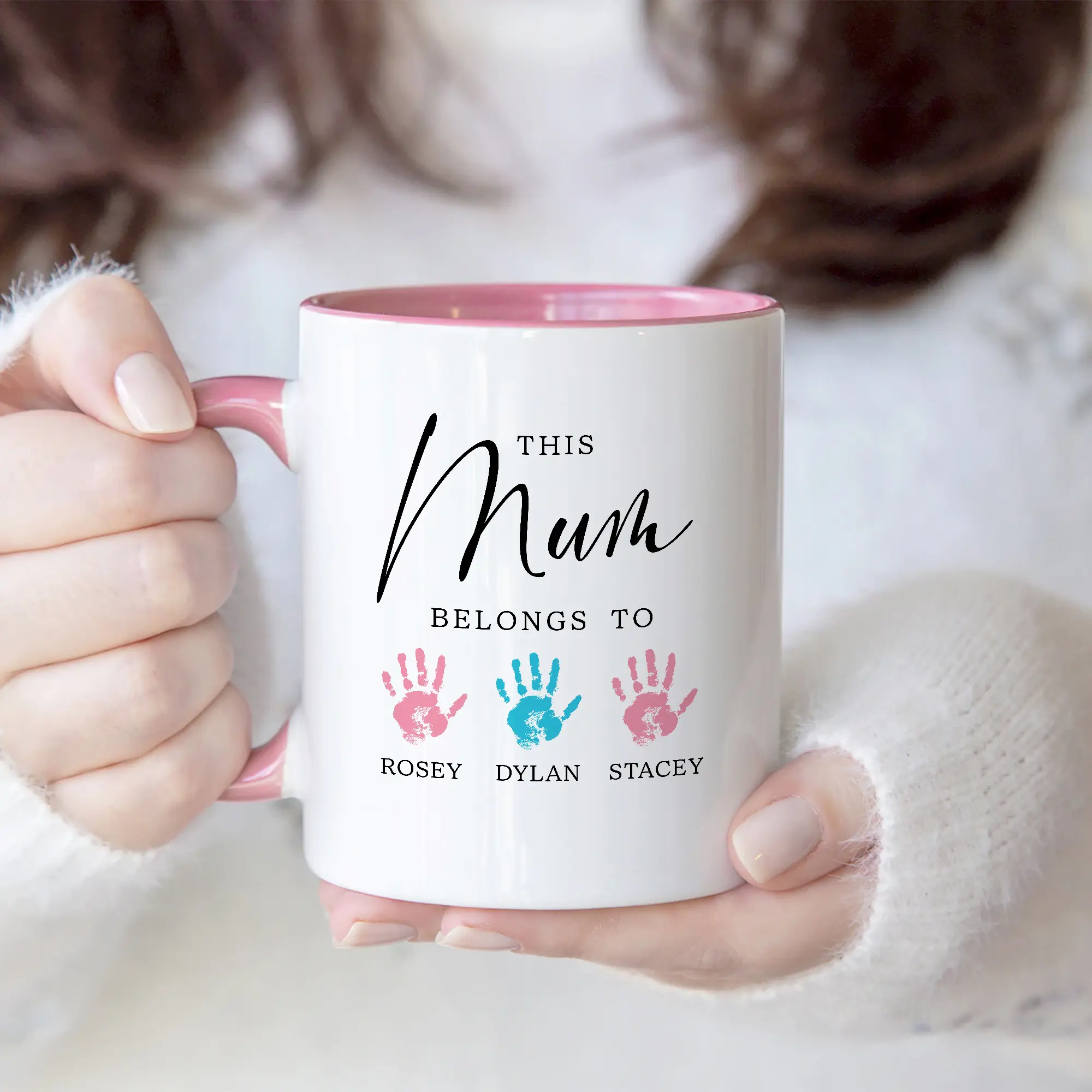 Personalized Handprint Mug – Custom Name Mug for Mum with Kids' Handprints