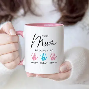 Personalized Handprint Mug – Custom Name Mug for Mum with Kids' Handprints
