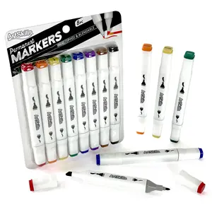 ArtSkills Dual-Tip Permanent Markers 8 Count with Chisel and Fine Tip for Precise and Bold Strokes for Art, Lettering, and Illustration