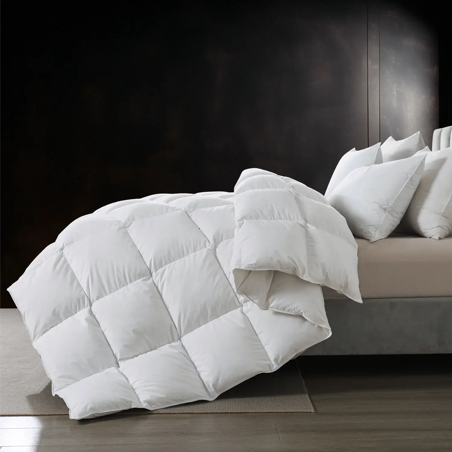BedTreat Goose Feather Down Comforter Twin Size, Luxury Hotel Bedding Comforter All Season Duvet Insert, Medium Warmth 100% Cotton Cover with Corner Tabs（68x90 Inch）