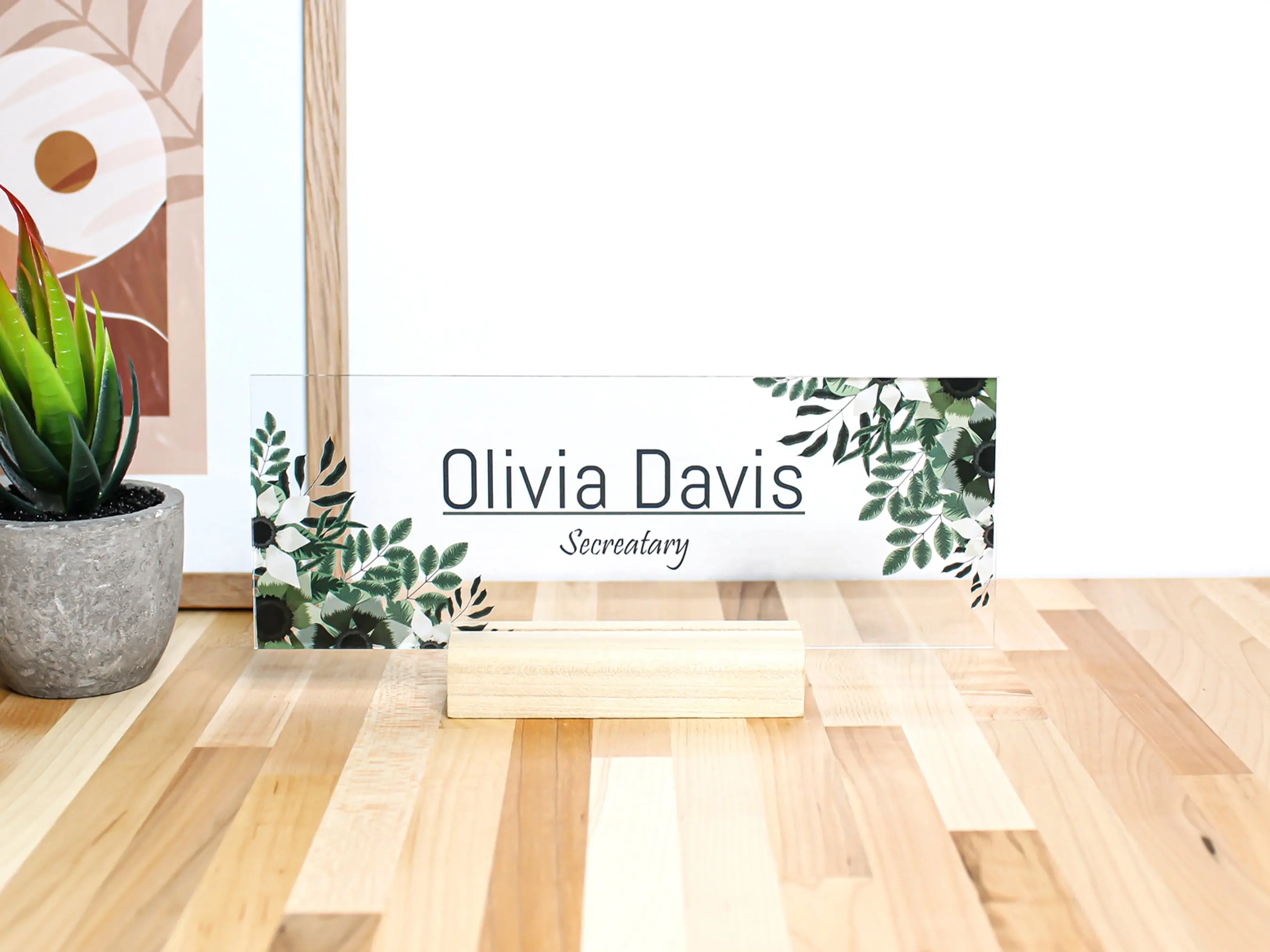 Custom acrylic desk name plate sign || personalized photo boss teacher gift for her christmas office home desktop